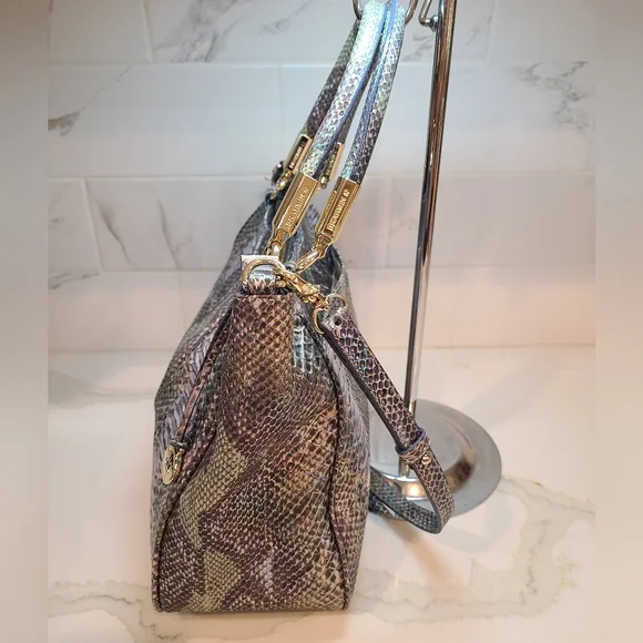Brahmin Marianna Moonstone Seville Iridescent Snake Print Shoulder Bag Tote - Picture 11 of 16